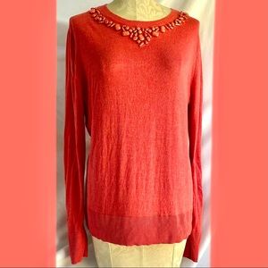 A New Day Coral Sweater beaded neckline